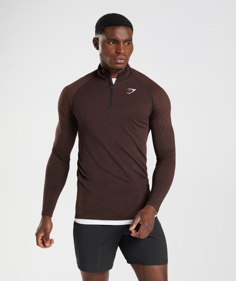 Men\'s Gymshark Vital Light 1/4 Zip Sweatshirts Dark Brown | NZ 0VYFPT